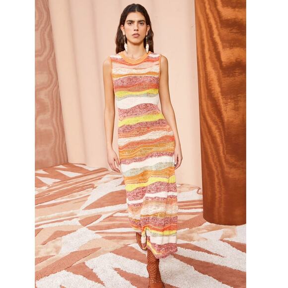 Ulla Johnson Gaia Wavy-Stripes A-Line Knit Maxi Dress in Agate size large L - Picture 2 of 16